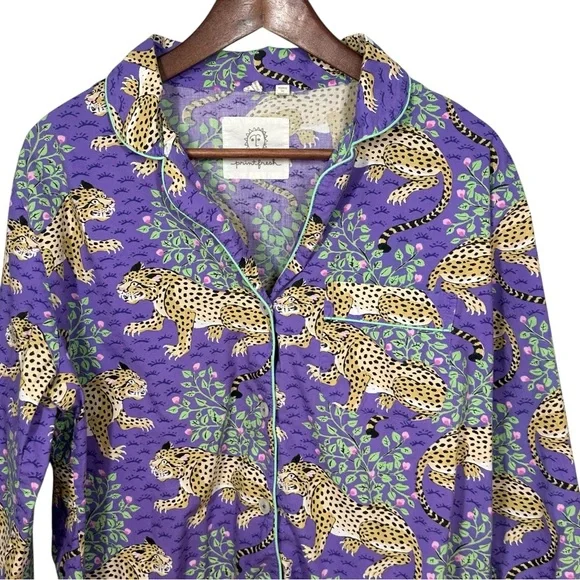 ANTHROPOLOGIE PRINTFRESH Violet Bagheera Cheetah Print Cropped Pajama Set Sz S - Picture 3 of 15